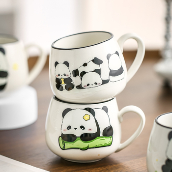 Cană de apă rece cu robinet, set de pahare cu design panda, capacitate mare, rezistent la temperaturi înalte, pentru uz casnic
