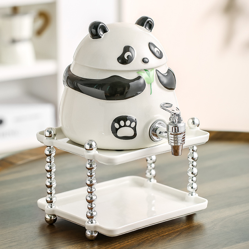 Cană de apă rece cu robinet, set de pahare cu design panda, capacitate mare, rezistent la temperaturi înalte, pentru uz casnic