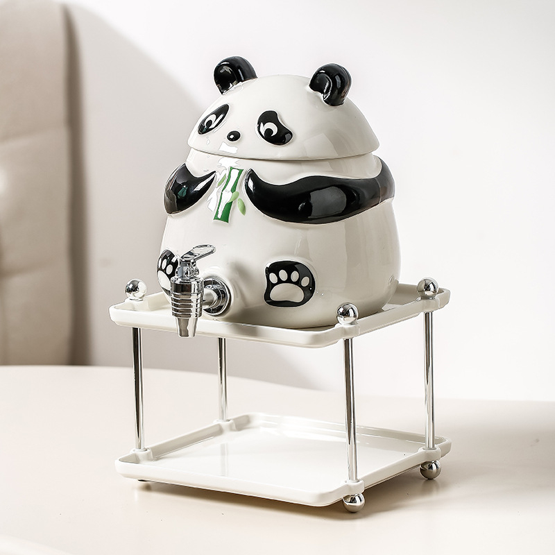 Cană de apă rece cu robinet, set de pahare cu design panda, capacitate mare, rezistent la temperaturi înalte, pentru uz casnic