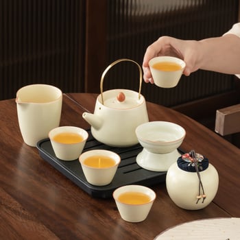 Ru Kiln Gongfu set čaja za putovanja i dom, luksuzan porculanski set uz mogućnost prilagođenog logotipa, poklon kutija