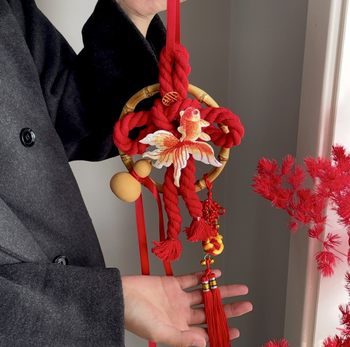 Pandantiv decorativ din nod chinezesc cu pește koi – decor pentru casă, kit DIY manual