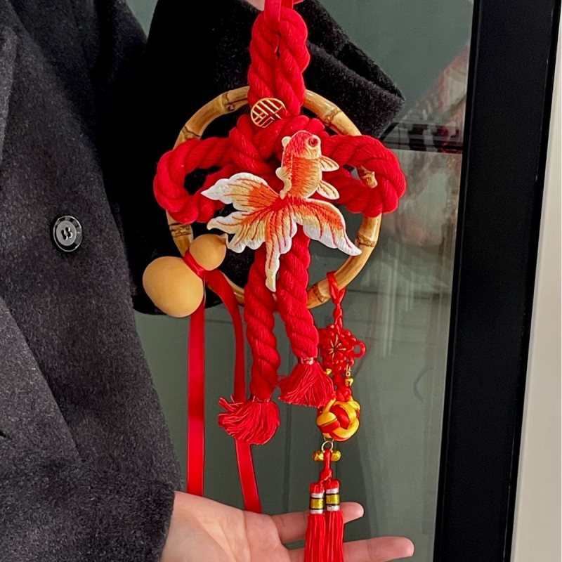 Pandantiv decorativ din nod chinezesc cu pește koi – decor pentru casă, kit DIY manual