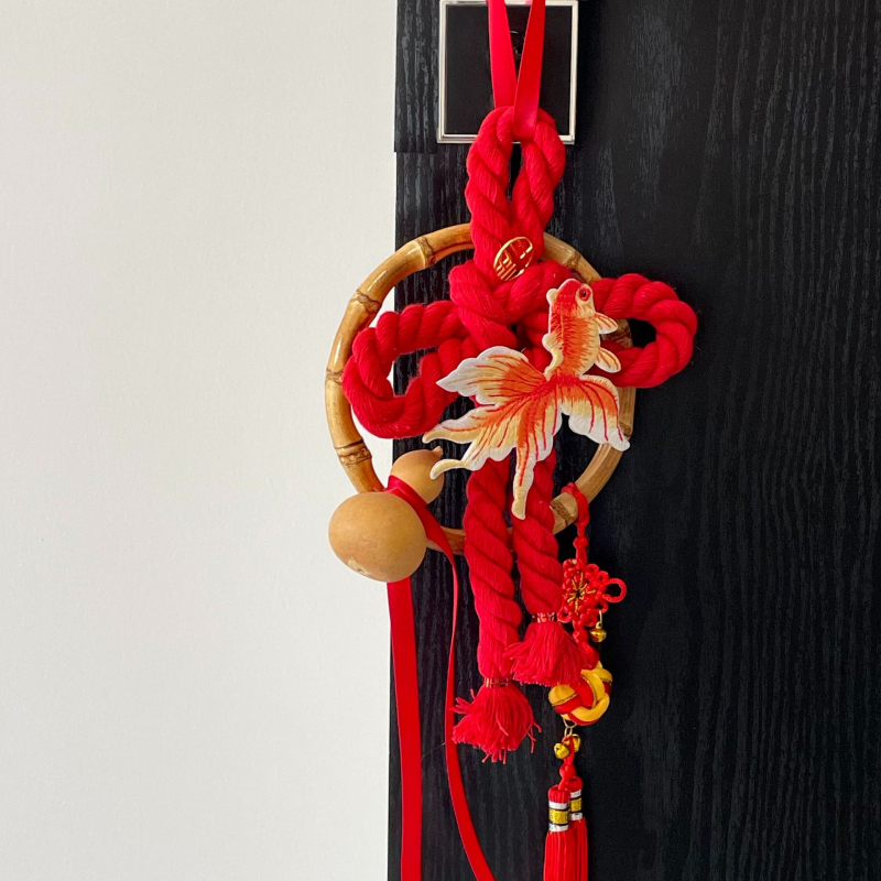 Pandantiv decorativ din nod chinezesc cu pește koi – decor pentru casă, kit DIY manual