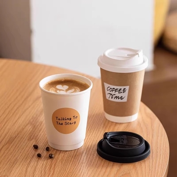 Pahar de unică folosință din hârtie cu pereți dubli, pentru ceai cu lapte și cafea, latte, băuturi calde sau reci, cu capac, îngroșat, pentru la pachet.