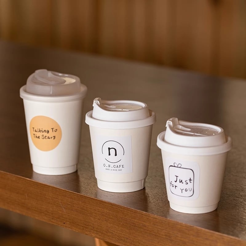 Pahar de unică folosință din hârtie cu pereți dubli, pentru ceai cu lapte și cafea, latte, băuturi calde sau reci, cu capac, îngroșat, pentru la pachet.