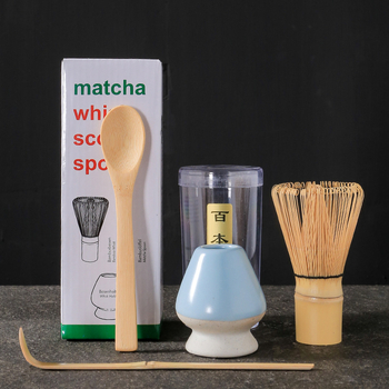 Σετ εργαλείων τσαγιού matcha σε ιαπωνικό στυλ, τριών τεμαχίων, με μπαμπού αναδευτήρα και καπάκι, παραδοσιακά εργαλεία τσαγιού