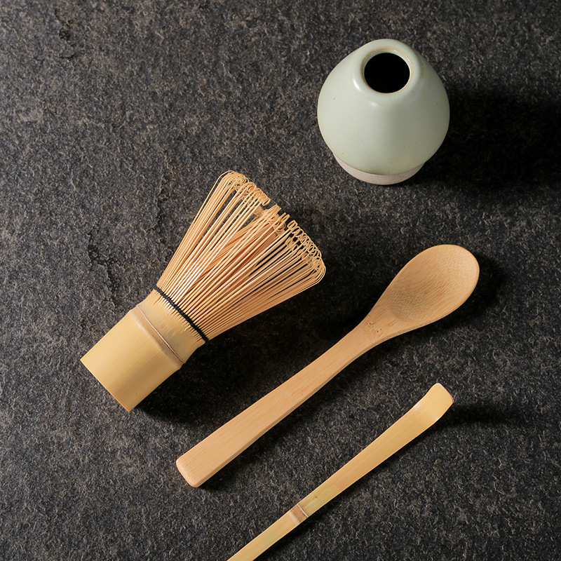 Σετ εργαλείων τσαγιού matcha σε ιαπωνικό στυλ, τριών τεμαχίων, με μπαμπού αναδευτήρα και καπάκι, παραδοσιακά εργαλεία τσαγιού