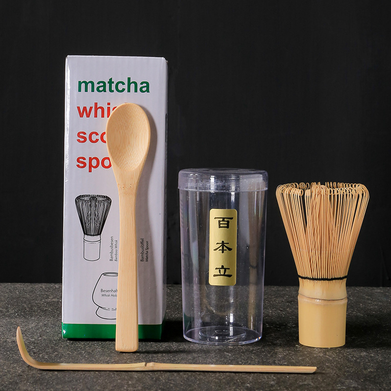 Σετ εργαλείων τσαγιού matcha σε ιαπωνικό στυλ, τριών τεμαχίων, με μπαμπού αναδευτήρα και καπάκι, παραδοσιακά εργαλεία τσαγιού