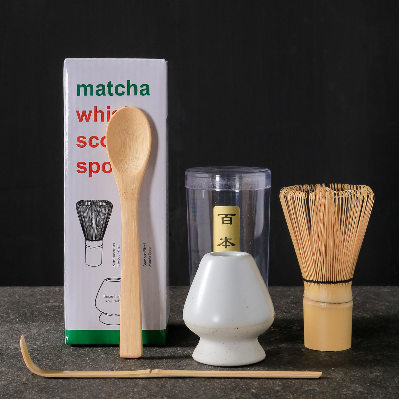 Σετ εργαλείων τσαγιού matcha σε ιαπωνικό στυλ, τριών τεμαχίων, με μπαμπού αναδευτήρα και καπάκι, παραδοσιακά εργαλεία τσαγιού