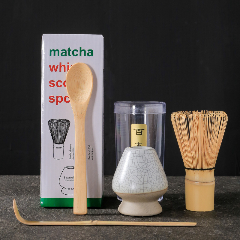Σετ εργαλείων τσαγιού matcha σε ιαπωνικό στυλ, τριών τεμαχίων, με μπαμπού αναδευτήρα και καπάκι, παραδοσιακά εργαλεία τσαγιού