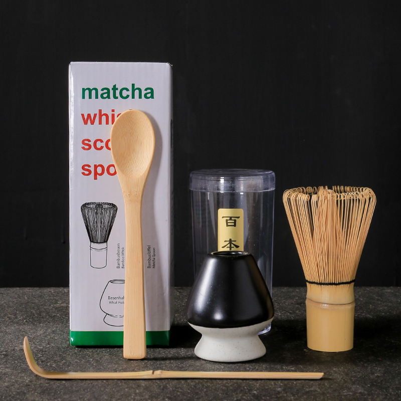 Σετ εργαλείων τσαγιού matcha σε ιαπωνικό στυλ, τριών τεμαχίων, με μπαμπού αναδευτήρα και καπάκι, παραδοσιακά εργαλεία τσαγιού