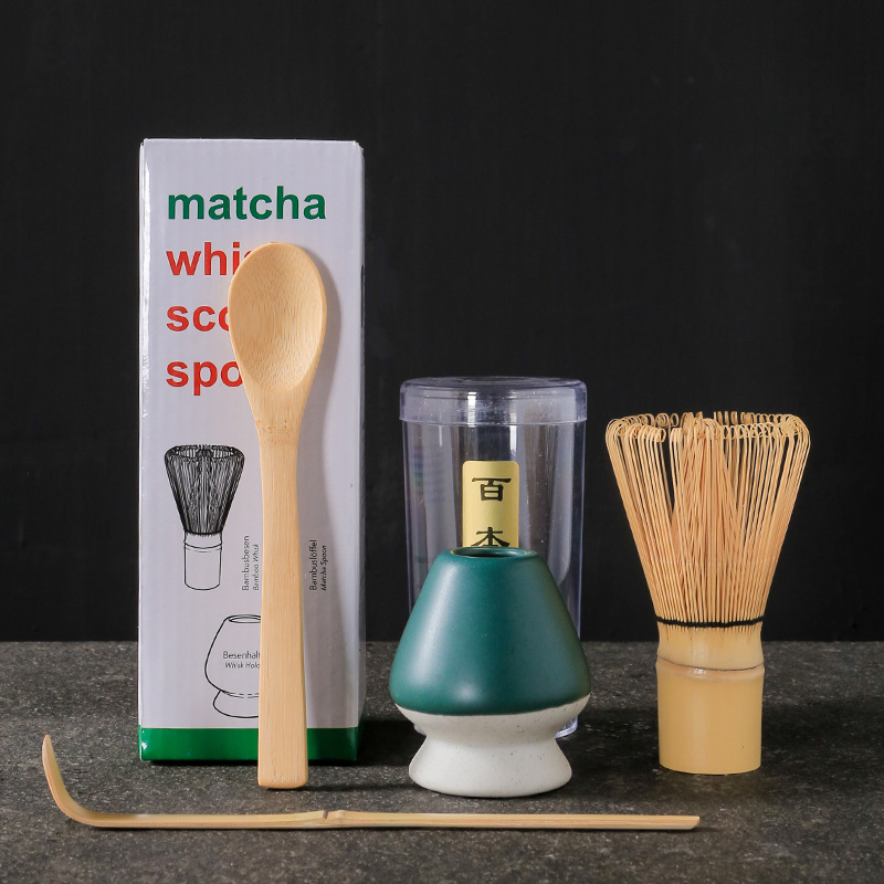 Σετ εργαλείων τσαγιού matcha σε ιαπωνικό στυλ, τριών τεμαχίων, με μπαμπού αναδευτήρα και καπάκι, παραδοσιακά εργαλεία τσαγιού