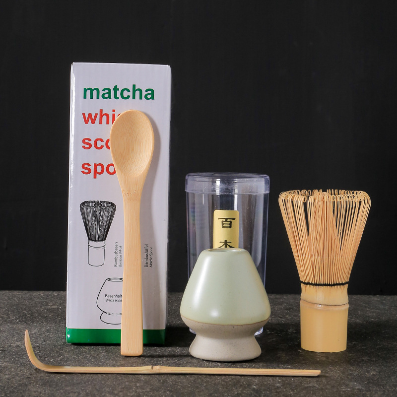 Σετ εργαλείων τσαγιού matcha σε ιαπωνικό στυλ, τριών τεμαχίων, με μπαμπού αναδευτήρα και καπάκι, παραδοσιακά εργαλεία τσαγιού