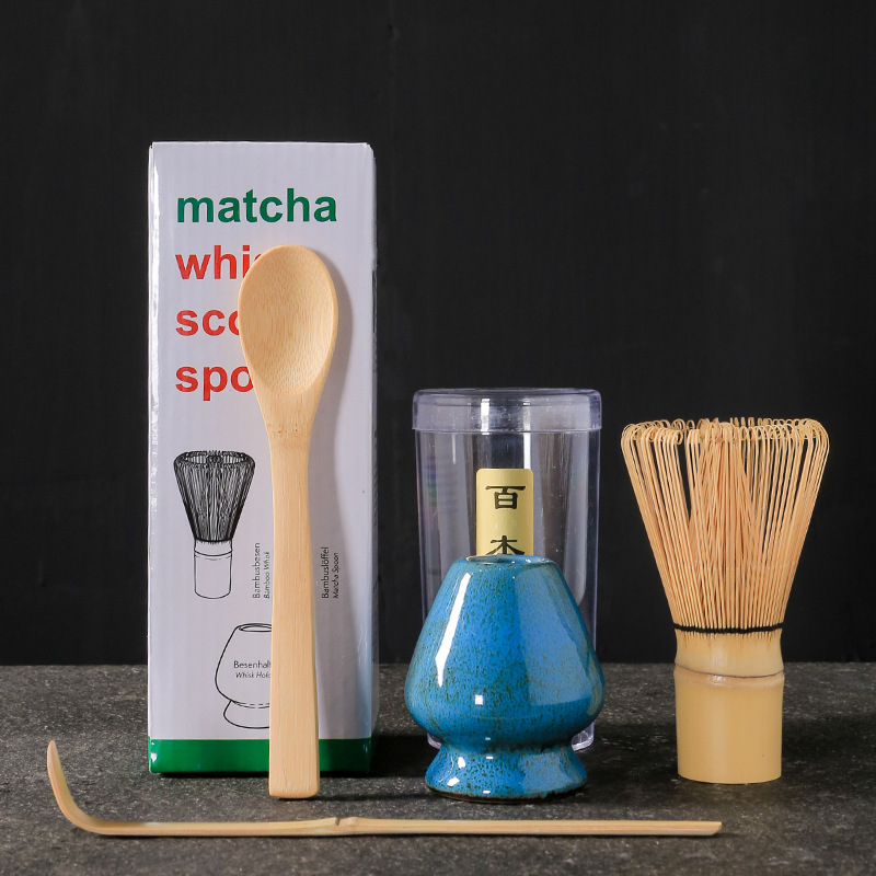 Σετ εργαλείων τσαγιού matcha σε ιαπωνικό στυλ, τριών τεμαχίων, με μπαμπού αναδευτήρα και καπάκι, παραδοσιακά εργαλεία τσαγιού