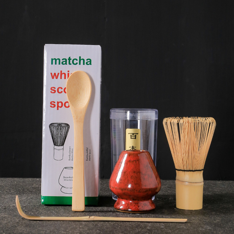 Σετ εργαλείων τσαγιού matcha σε ιαπωνικό στυλ, τριών τεμαχίων, με μπαμπού αναδευτήρα και καπάκι, παραδοσιακά εργαλεία τσαγιού
