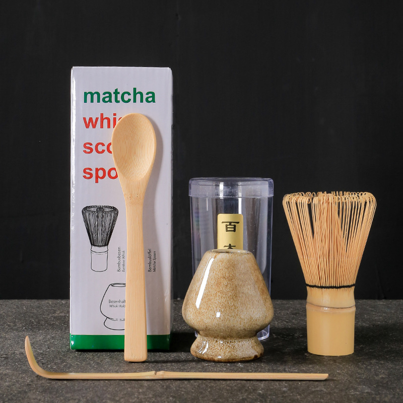 Σετ εργαλείων τσαγιού matcha σε ιαπωνικό στυλ, τριών τεμαχίων, με μπαμπού αναδευτήρα και καπάκι, παραδοσιακά εργαλεία τσαγιού