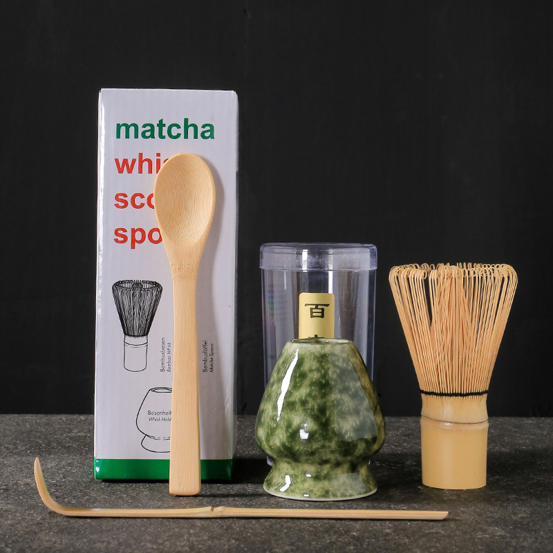 Σετ εργαλείων τσαγιού matcha σε ιαπωνικό στυλ, τριών τεμαχίων, με μπαμπού αναδευτήρα και καπάκι, παραδοσιακά εργαλεία τσαγιού