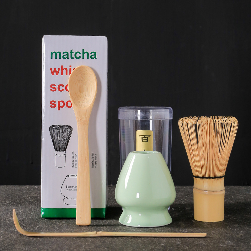 Σετ εργαλείων τσαγιού matcha σε ιαπωνικό στυλ, τριών τεμαχίων, με μπαμπού αναδευτήρα και καπάκι, παραδοσιακά εργαλεία τσαγιού