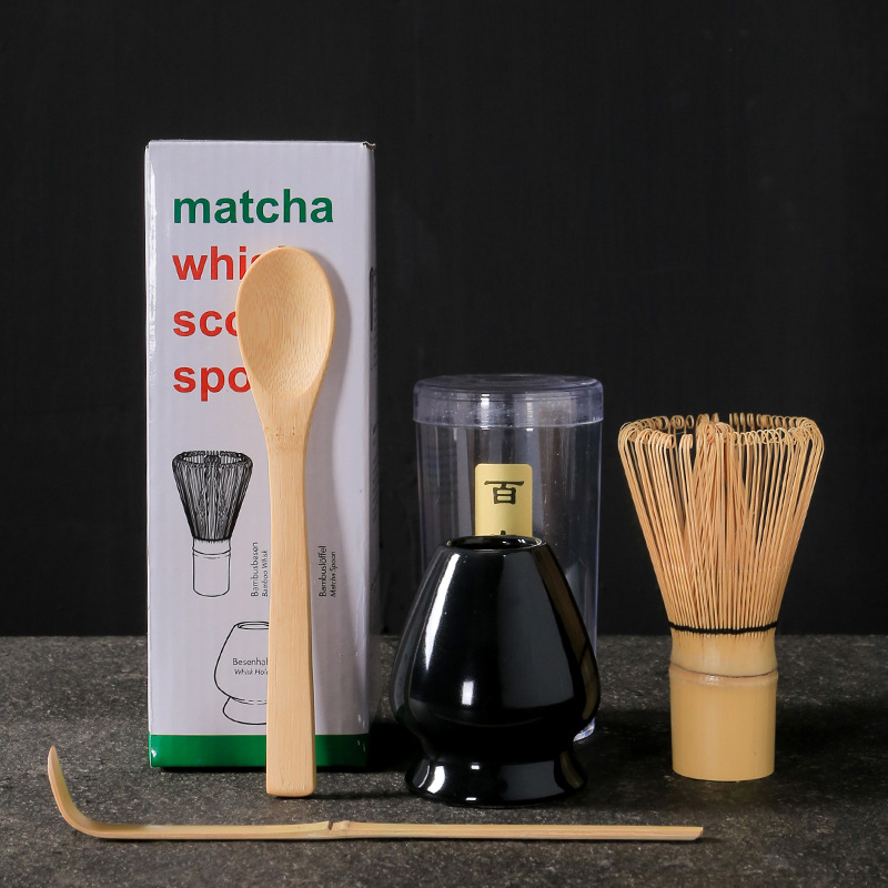 Σετ εργαλείων τσαγιού matcha σε ιαπωνικό στυλ, τριών τεμαχίων, με μπαμπού αναδευτήρα και καπάκι, παραδοσιακά εργαλεία τσαγιού