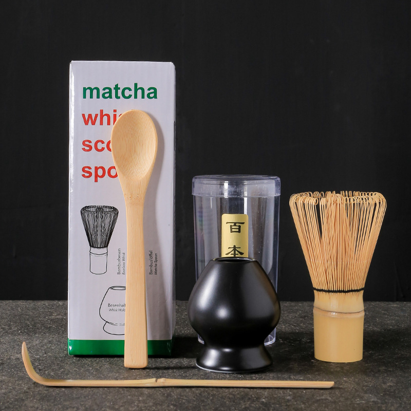 Σετ εργαλείων τσαγιού matcha σε ιαπωνικό στυλ, τριών τεμαχίων, με μπαμπού αναδευτήρα και καπάκι, παραδοσιακά εργαλεία τσαγιού