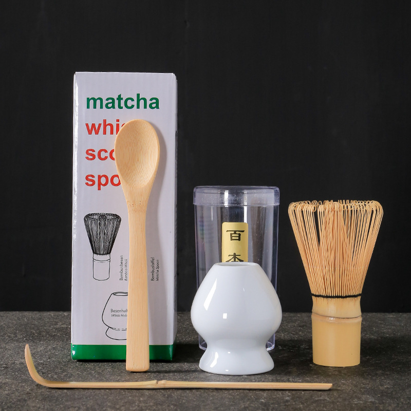 Σετ εργαλείων τσαγιού matcha σε ιαπωνικό στυλ, τριών τεμαχίων, με μπαμπού αναδευτήρα και καπάκι, παραδοσιακά εργαλεία τσαγιού