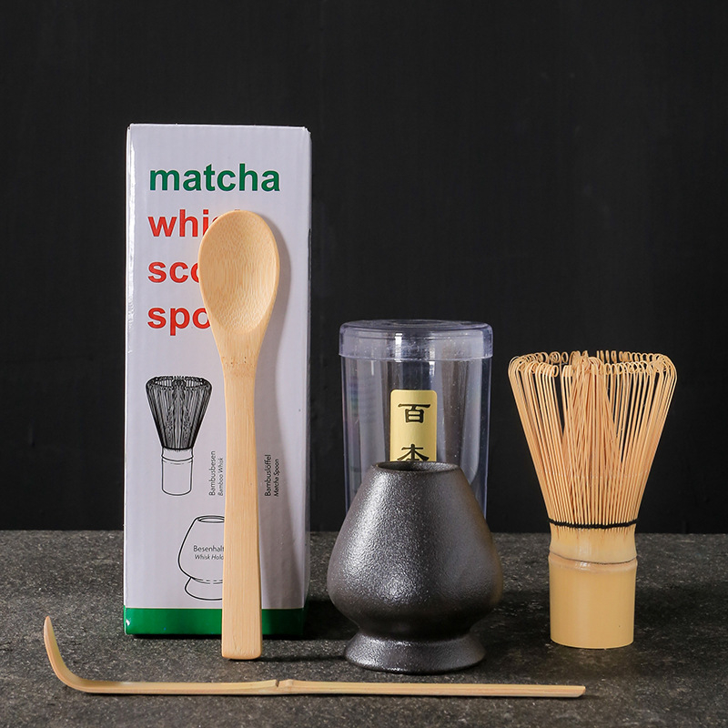 Σετ εργαλείων τσαγιού matcha σε ιαπωνικό στυλ, τριών τεμαχίων, με μπαμπού αναδευτήρα και καπάκι, παραδοσιακά εργαλεία τσαγιού