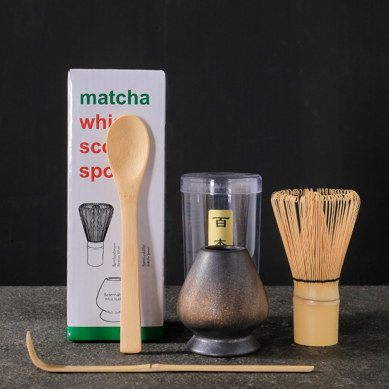 Σετ εργαλείων τσαγιού matcha σε ιαπωνικό στυλ, τριών τεμαχίων, με μπαμπού αναδευτήρα και καπάκι, παραδοσιακά εργαλεία τσαγιού