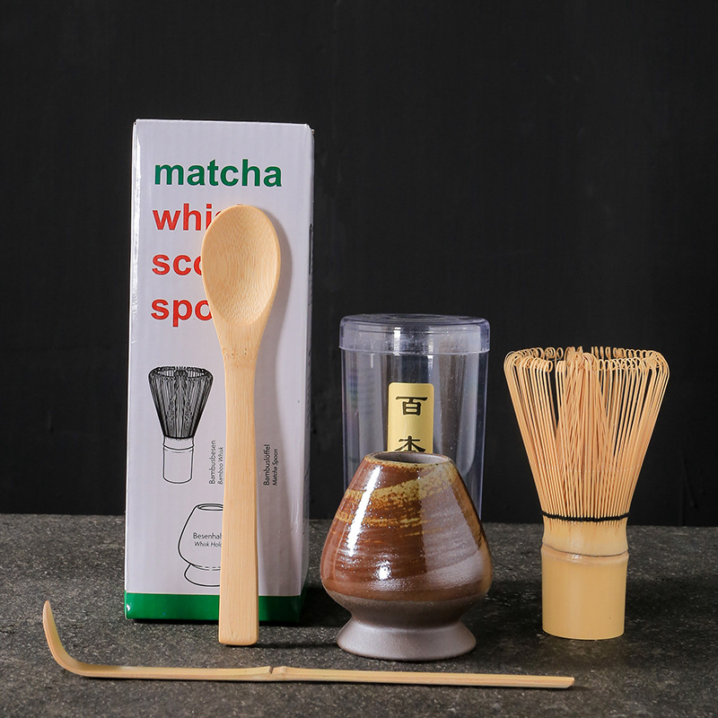 Σετ εργαλείων τσαγιού matcha σε ιαπωνικό στυλ, τριών τεμαχίων, με μπαμπού αναδευτήρα και καπάκι, παραδοσιακά εργαλεία τσαγιού