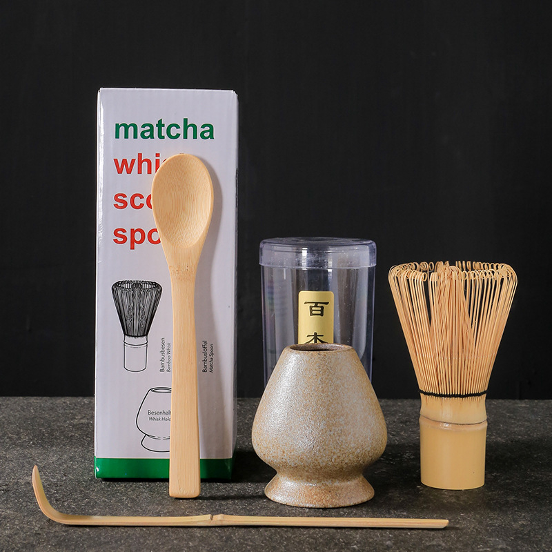 Σετ εργαλείων τσαγιού matcha σε ιαπωνικό στυλ, τριών τεμαχίων, με μπαμπού αναδευτήρα και καπάκι, παραδοσιακά εργαλεία τσαγιού