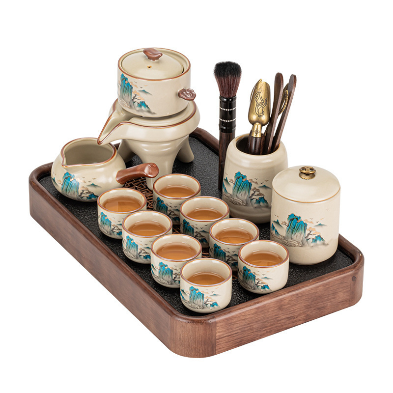 Set de ceai în stil Ru kiln pentru uz casnic – ceainic automat de lux cu tavă completă pentru ceai
