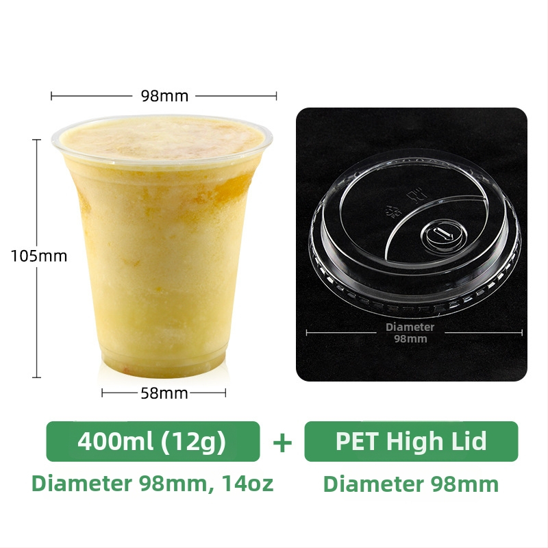 Priehľadný jednorazový pohár s priemerom 98 mm na mliečny čaj, kávu a studené nápoje (401–500 ml)