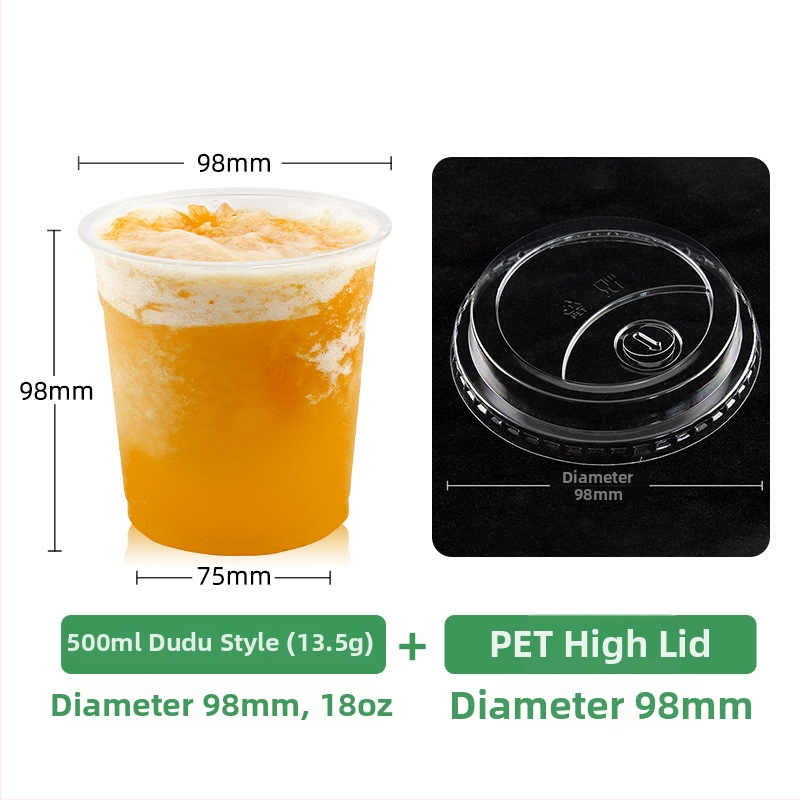 Priehľadný jednorazový pohár s priemerom 98 mm na mliečny čaj, kávu a studené nápoje (401–500 ml)
