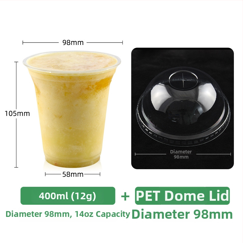 Priehľadný jednorazový pohár s priemerom 98 mm na mliečny čaj, kávu a studené nápoje (401–500 ml)