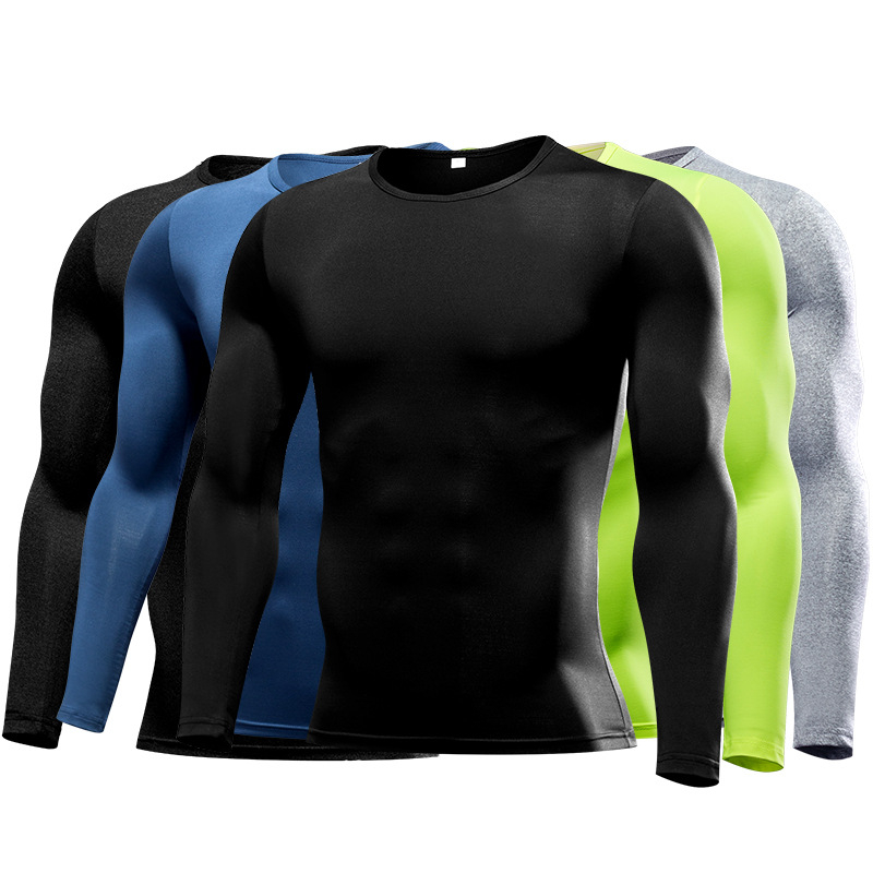 Muška fitness majica s okruglim izrezom i dugim rukavima, jednobojna, brzo se suši, s prilagođenim logom