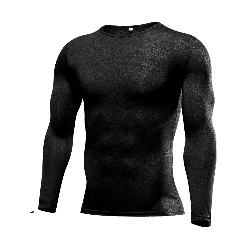 Muška fitness majica s okruglim izrezom i dugim rukavima, jednobojna, brzo se suši, s prilagođenim logom