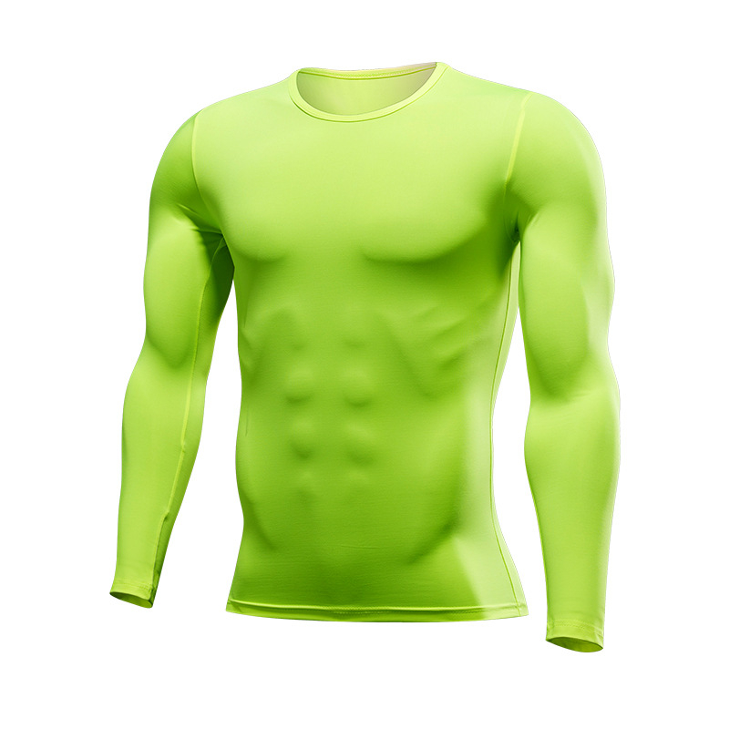 Muška fitness majica s okruglim izrezom i dugim rukavima, jednobojna, brzo se suši, s prilagođenim logom