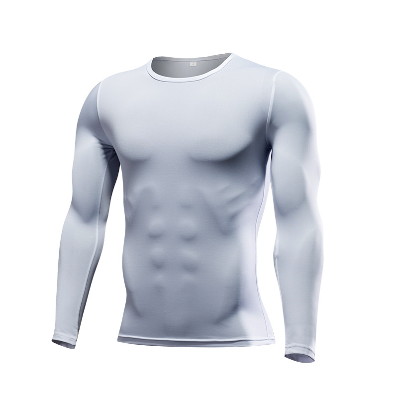 Muška fitness majica s okruglim izrezom i dugim rukavima, jednobojna, brzo se suši, s prilagođenim logom