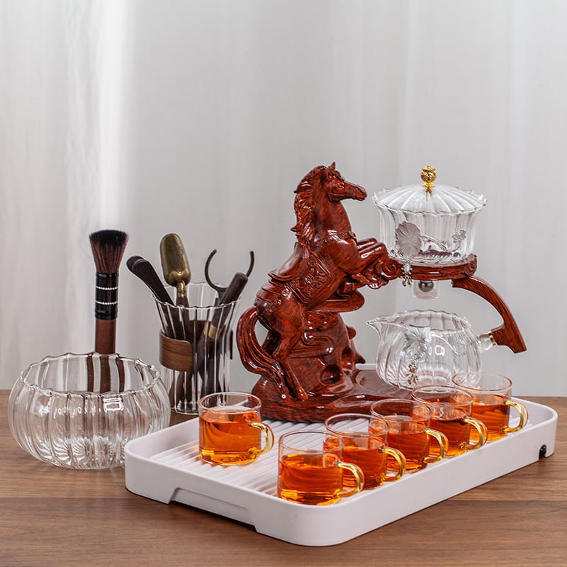 Set de ceai din sticlă, automat, cu infuzor magnetic – stil retro chinezesc pentru birou și acasă