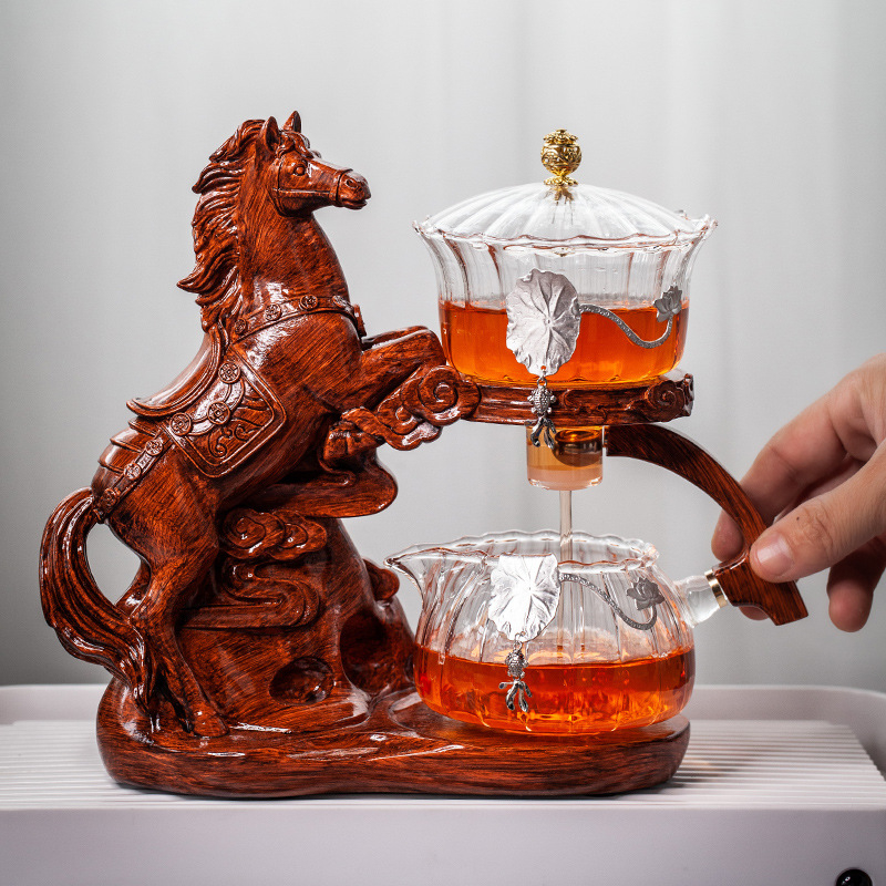 Set de ceai din sticlă, automat, cu infuzor magnetic – stil retro chinezesc pentru birou și acasă