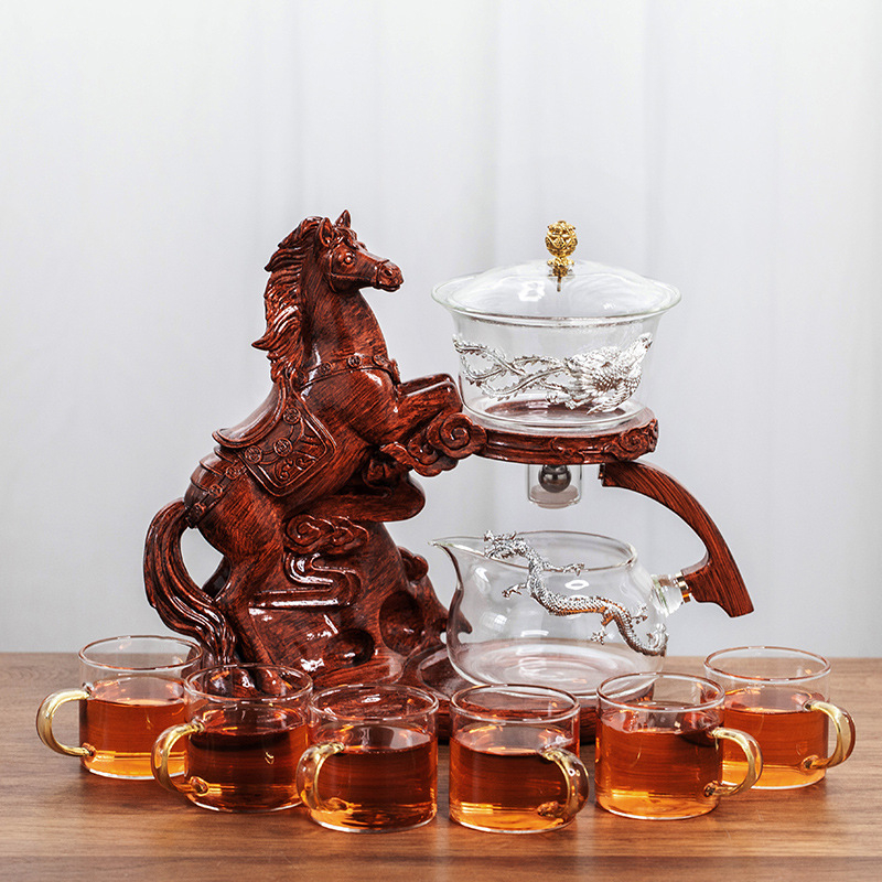 Set de ceai din sticlă, automat, cu infuzor magnetic – stil retro chinezesc pentru birou și acasă