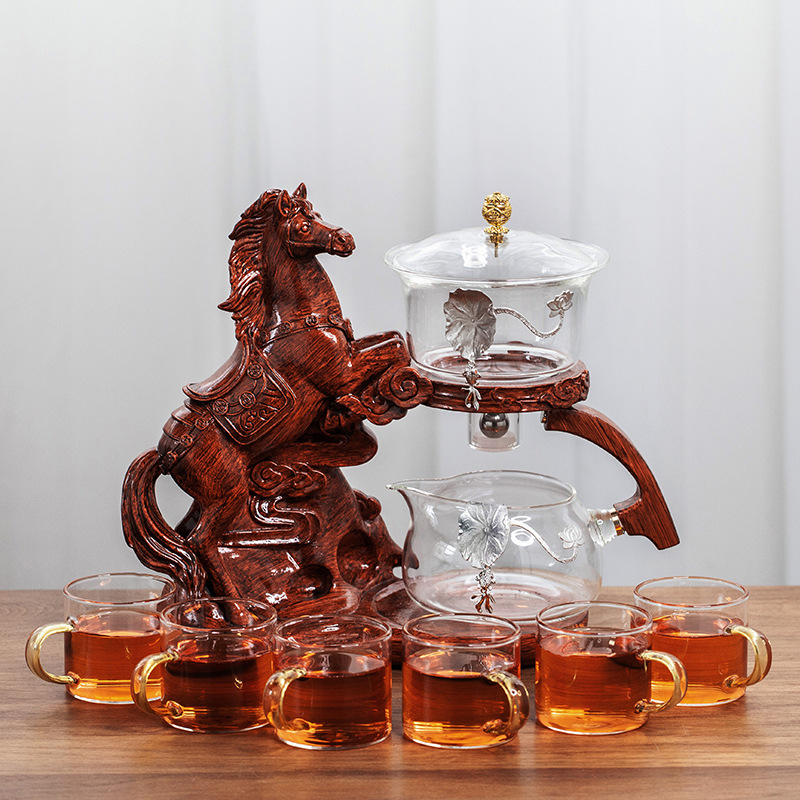 Set de ceai din sticlă, automat, cu infuzor magnetic – stil retro chinezesc pentru birou și acasă