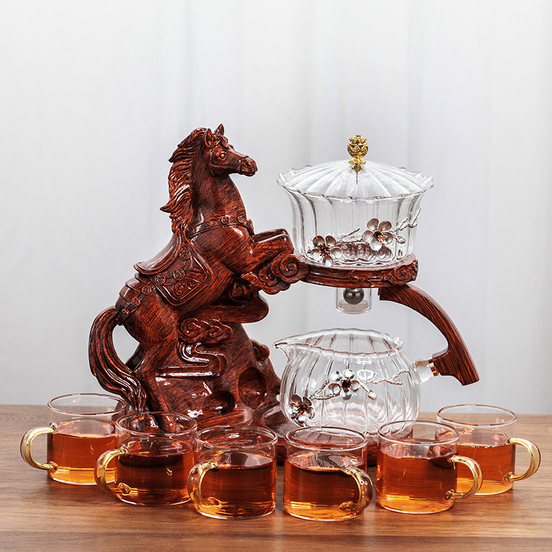 Set de ceai din sticlă, automat, cu infuzor magnetic – stil retro chinezesc pentru birou și acasă