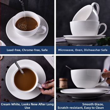 Set de cești de cafea și farfurioare, alb pur, minimalist creativ, ceramic pentru casă și birou