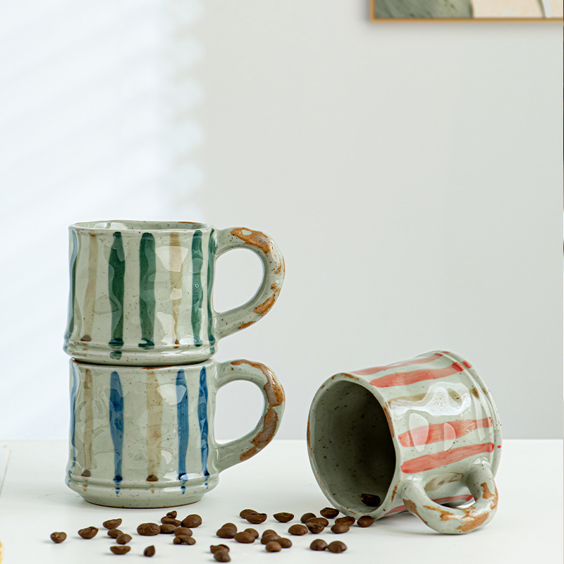 Set de cești de cafea din ceramică, lucrate manual, stil rustic japonez, pentru uz casnic