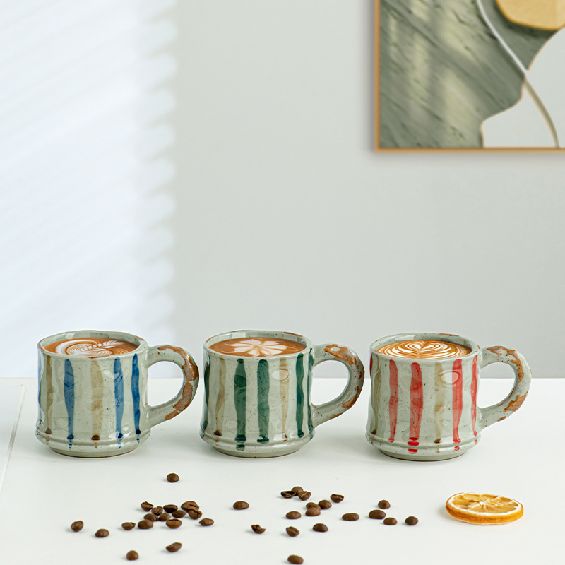 Set de cești de cafea din ceramică, lucrate manual, stil rustic japonez, pentru uz casnic