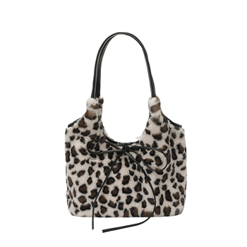 Korejski stil retro pliš torba s leopard uzorkom, velika kapaciteta, mašna, torba preko ramena za svakodnevnu upotrebu