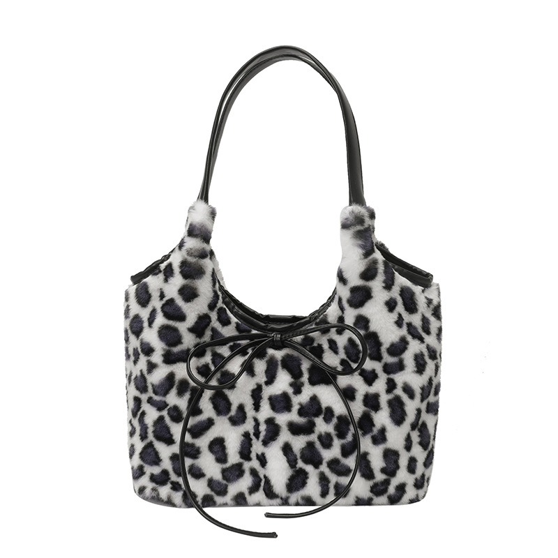 Korejski stil retro pliš torba s leopard uzorkom, velika kapaciteta, mašna, torba preko ramena za svakodnevnu upotrebu