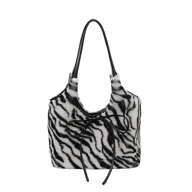 Korejski stil retro pliš torba s leopard uzorkom, velika kapaciteta, mašna, torba preko ramena za svakodnevnu upotrebu