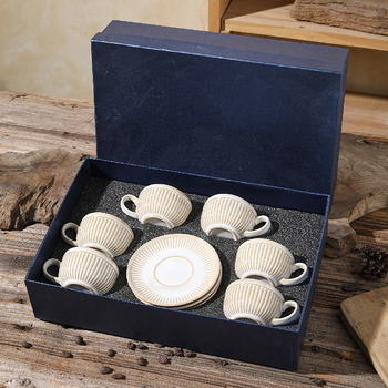 Set de cești espresso și farfuriu, capacitate mică, ceramică, stil retro – pentru restaurante, cafenele sau ceaiul de după-amiază
