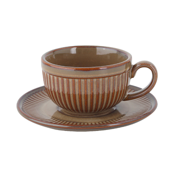 Set de cești espresso și farfuriu, capacitate mică, ceramică, stil retro – pentru restaurante, cafenele sau ceaiul de după-amiază